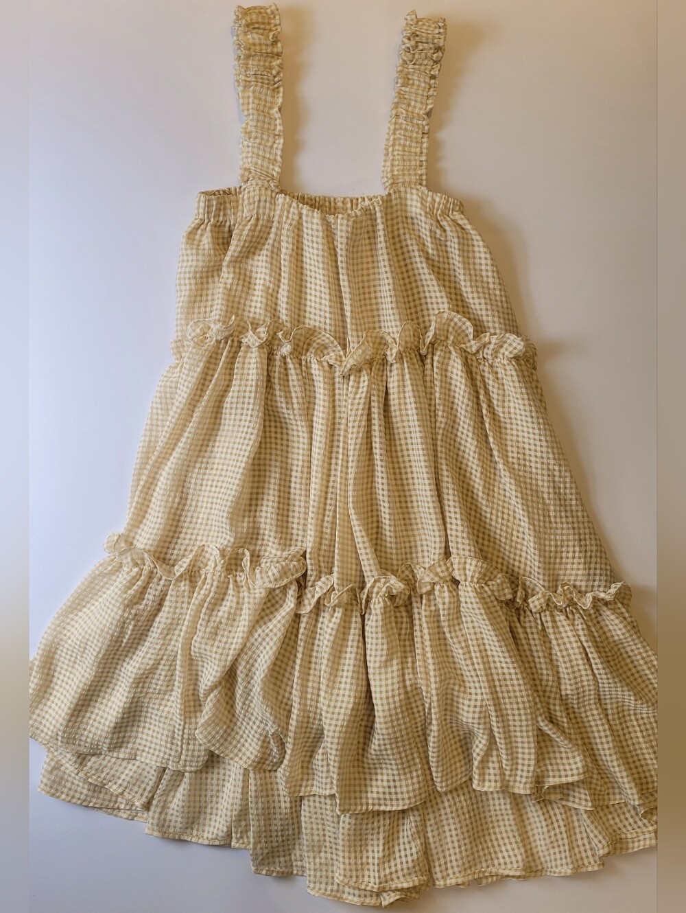 Mable Yellow Gingham Tiered Ruffle Midi Dress Medium/Large Excellent Condition - Picture 3 of 9